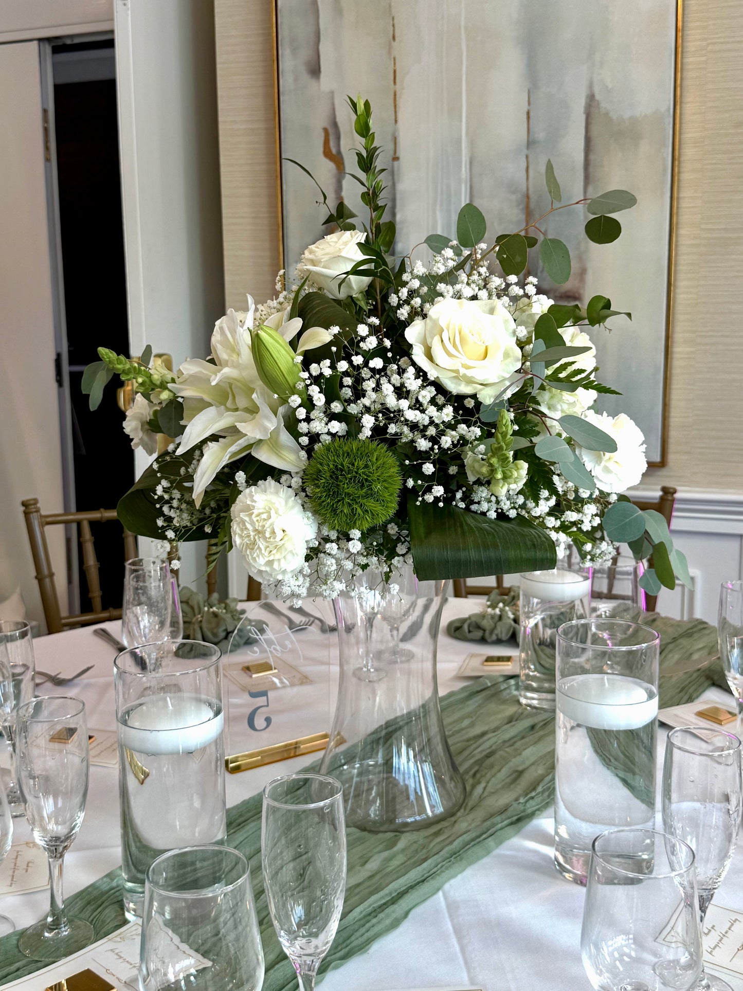 Whimsical White & Eucalyptus Centerpiece